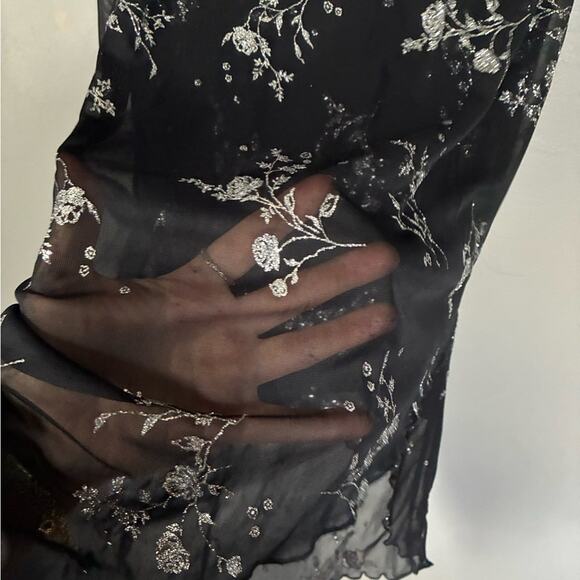 Y2K Vintage Black Floral Midi Dress whimsygoth Dark Romantic boho Size S - Picture 5 of 10